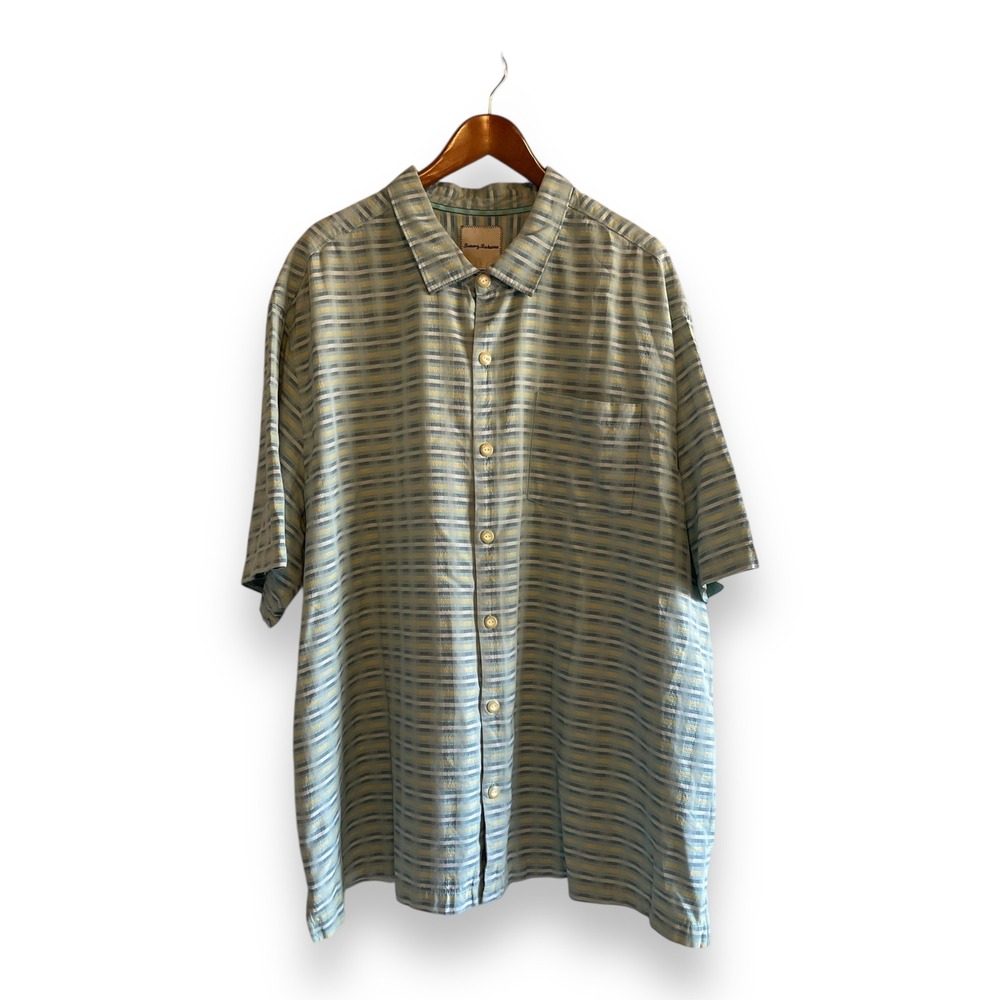 Tommy Bahama Mens 3XB Silk Cotton Striped Short Sleeve Button Down Camp Shirt